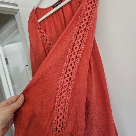 Zac & Rachel Woman 2X Orange Flowy Embellished Top - Picture 2 of 5